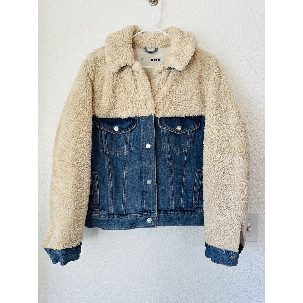 Topshop Moto Women’s Shearling And Denim Jacket Size US 8